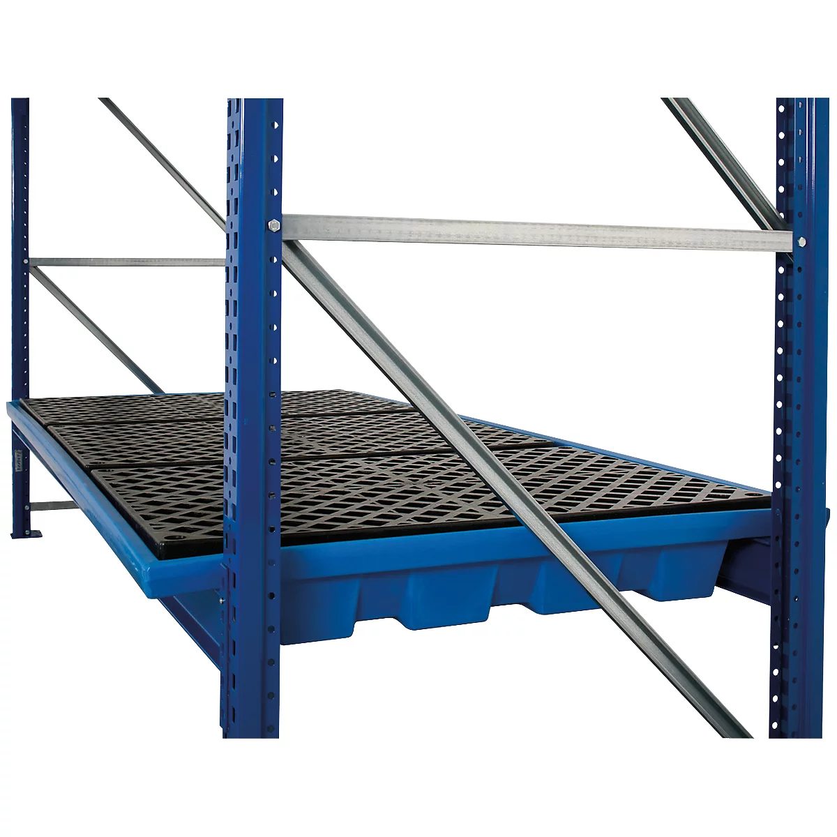 Regalwanne, Polyethylen, einhängbar, unterfahrbar, m. PE-Gitterrost, B 2680 x T 1300 x H 215 mm