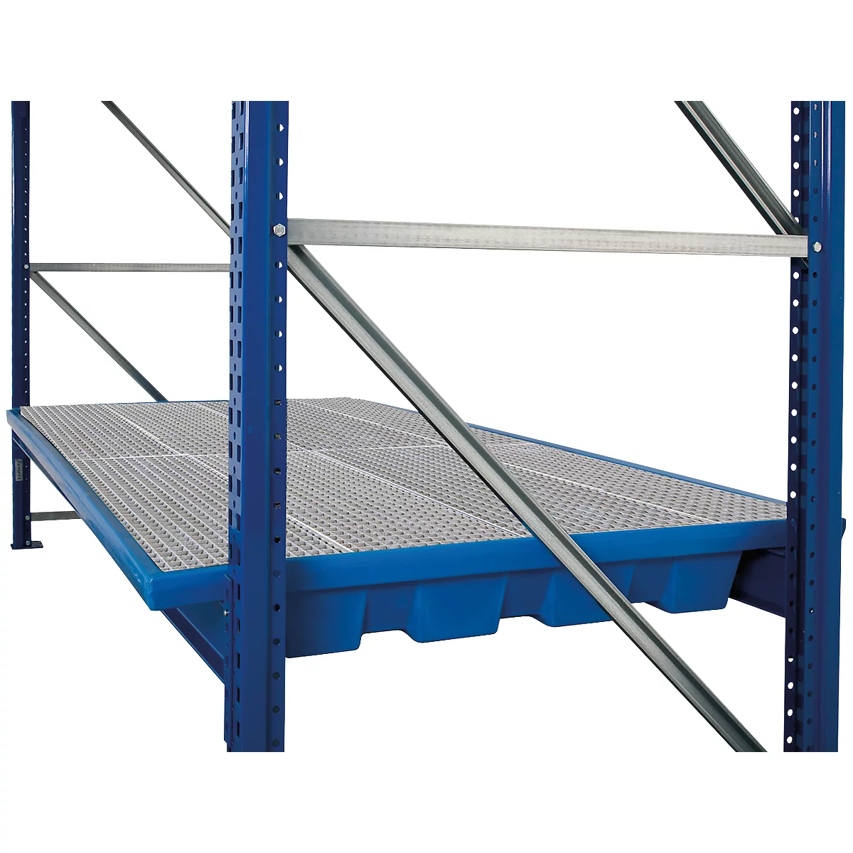 Regalwanne, Polyethylen, einhängbar, unterfahrbar, m. verzinktem Gitterrost, B 1780 x T 1300 x H 250 mm