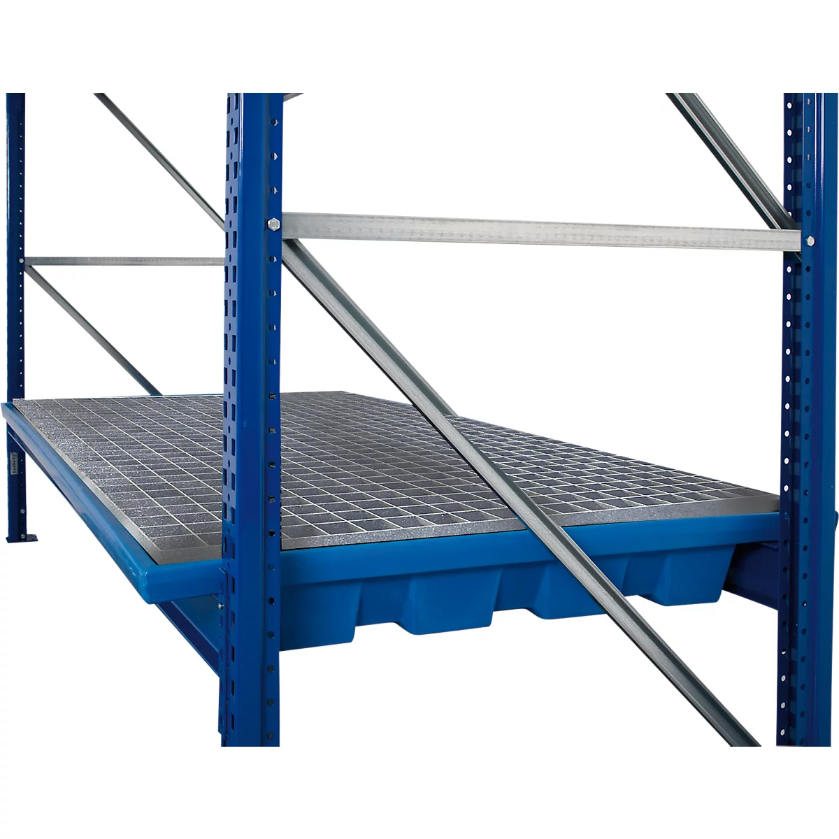 Regalwanne, Polyethylen, einhängbar, unterfahrbar, m. verzinktem Gitterrost, B 2680 x T 1300 x H 190 mm