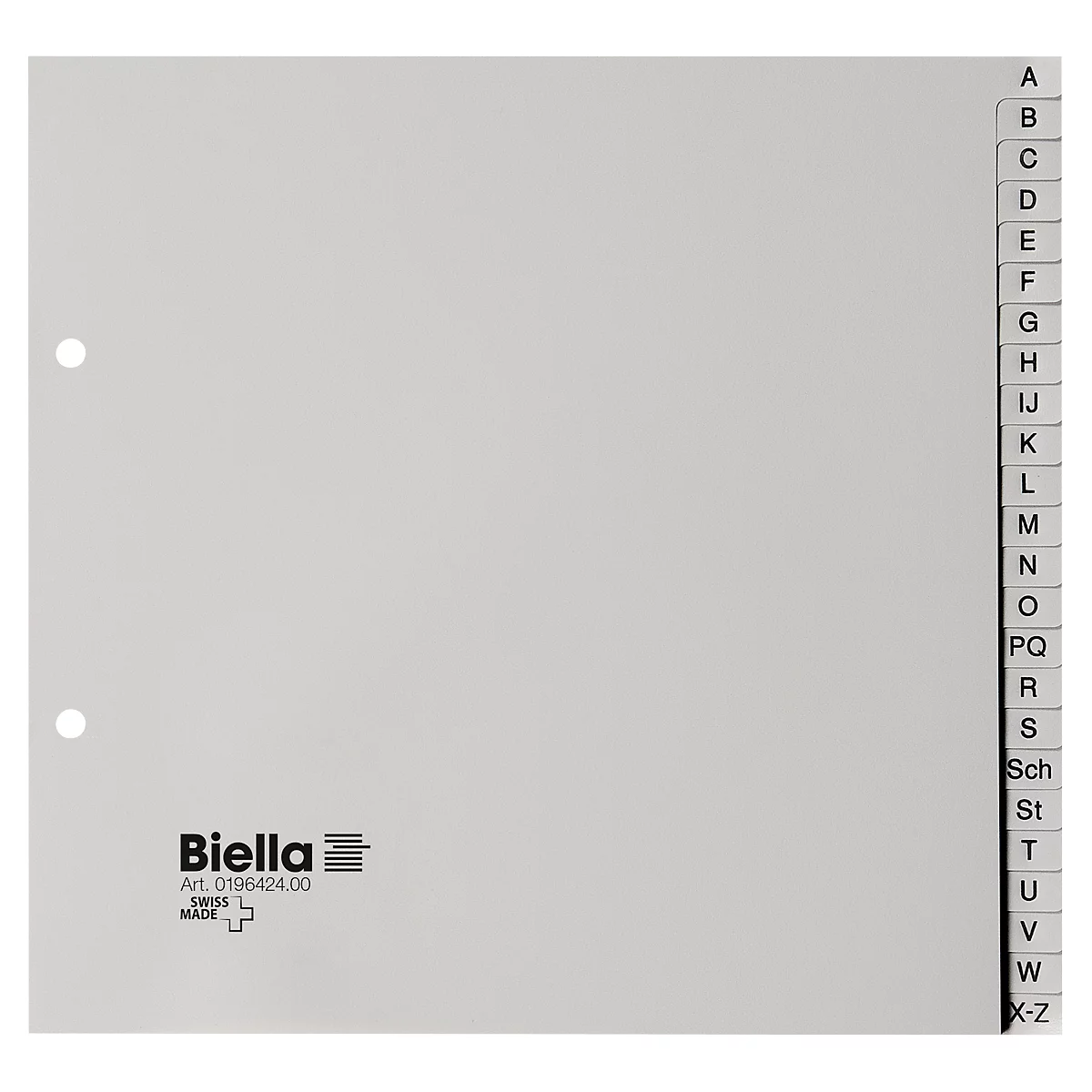 Register Biella, für DIN A4, teildeckend, 24-teilig, alphabetisch A-Z , mit Indexblatt, L 245 x B 230 x H 4 mm, Polypropylen, grau