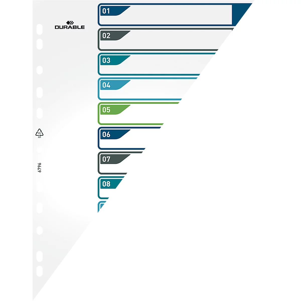 Register Durable, 12-teilig, DIN A4+, Indexblatt, EDV-beschriftbares Register, mit farbigen Taben