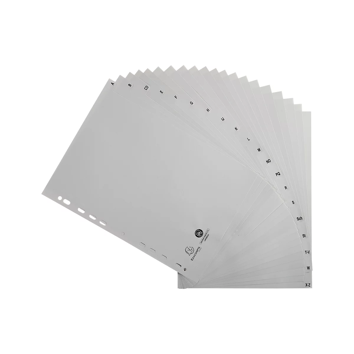 Register Exacompta 1720B, Format A4, Universallochung, Taben A-Z, B 225 x H 297 mm, Blauer Engel, Recycling-Kunststoff, grau