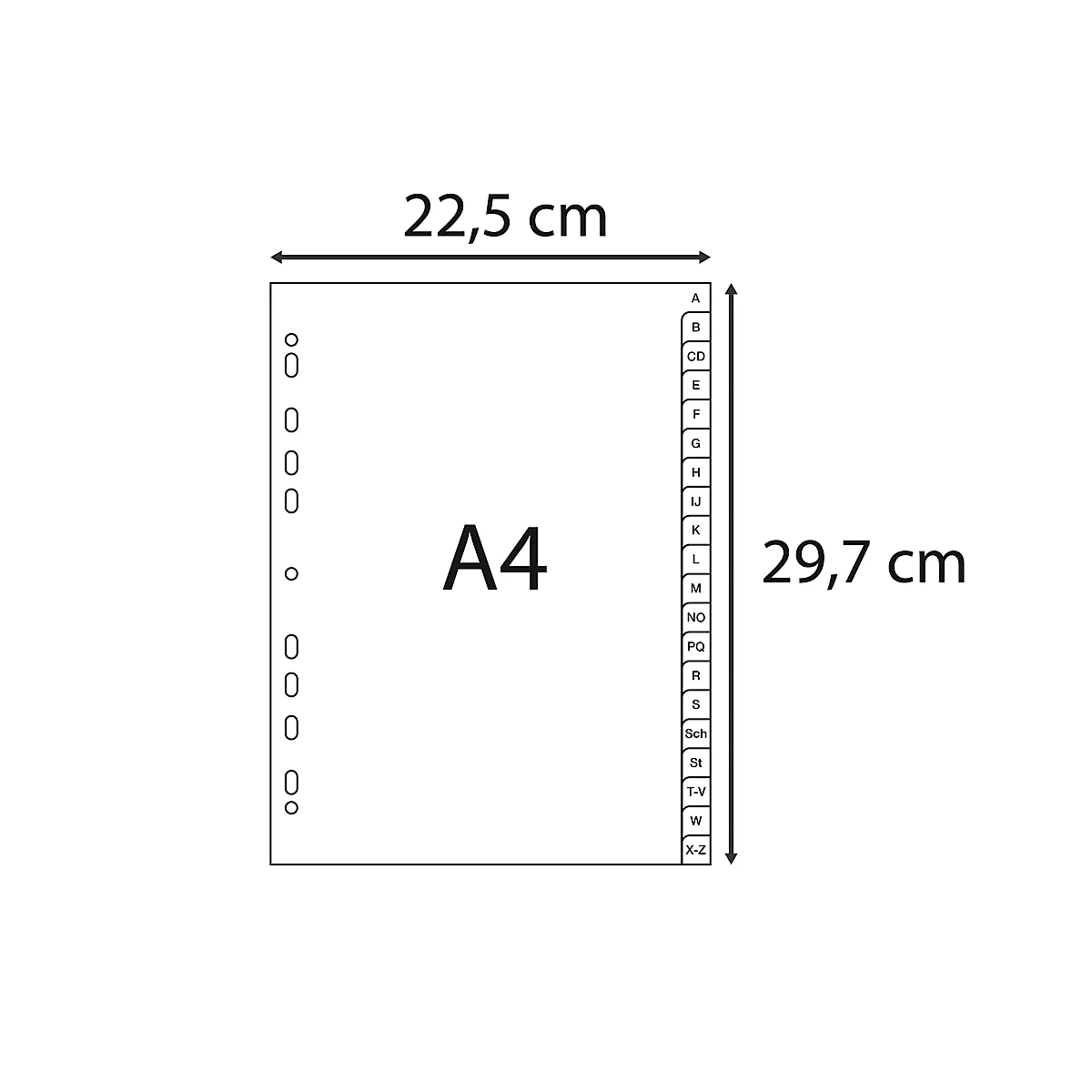 Register Exacompta 1720B, Format A4, Universallochung, Taben A-Z, B 225 x H 297 mm, Blauer Engel, Recycling-Kunststoff, grau