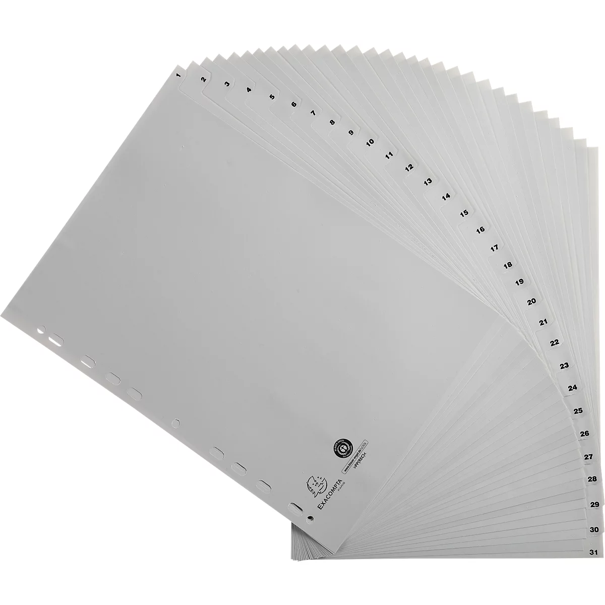 Register Exacompta 1931E, Format A4, Universallochung, Taben 1-31, B 225 x H 297 mm, Blauer Engel, Recycling-Kunststoff, grau