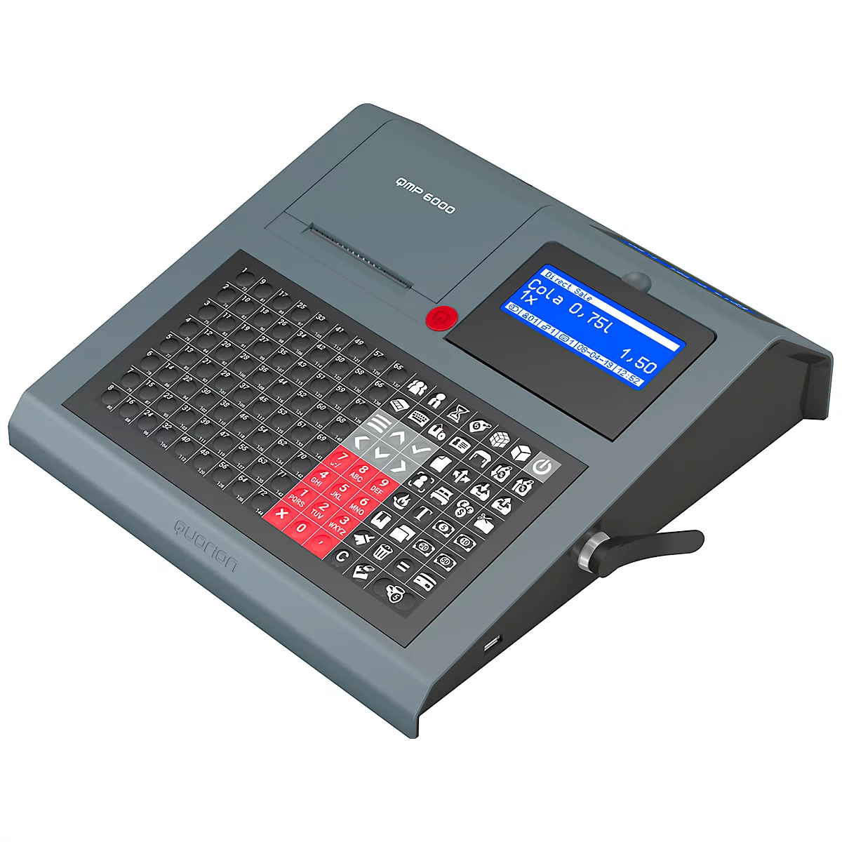 Registrierkasse Quorion QMP 6000, Linux, LCD-Anzeige, Thermodruck, USB/LAN/RS232/RJ11, L 365 x B 335 x H 105 mm, grau