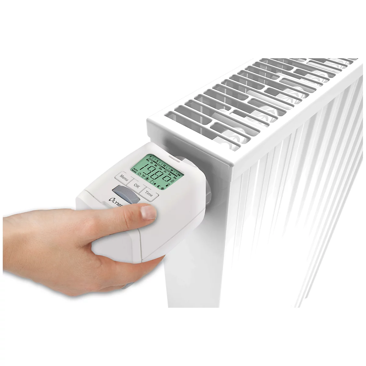 Régulateur de radiateur Olympia HAT 430-22, économe en énergie, 4 temps de chauffage &amp; d'économie réglables, raccord fileté M30x1,5, adaptateurs RA, RAV, RAVL inclus