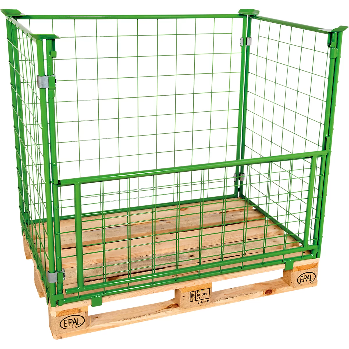 Rehausse grillagée, pour europalettes, charge utile jusqu'à 800 kg, trappe d'ouverture, empilable, L 1200 x l 800 x H 1000 mm, acier, vert may RAL 6017