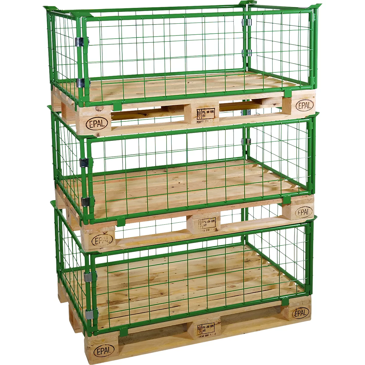 Rehausse grillagée, pour palettes Europe, charge utile jusqu'à 800 kg, trappe d'ouverture, empilable, L 1200 x l 800 x H 400 mm, acier, vert mai RAL 6017