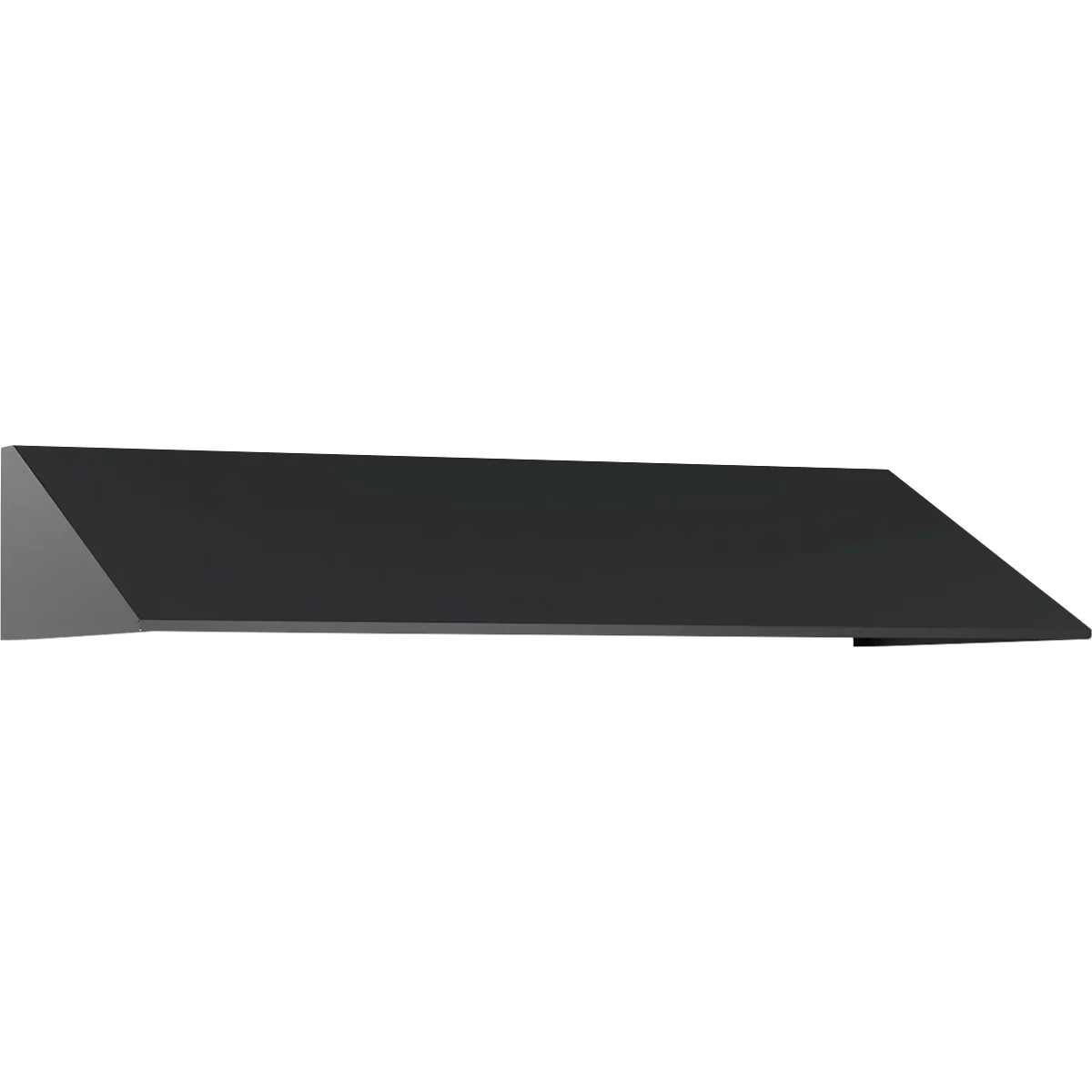 Élément rectangulaire foncé avec un coin incliné. Triangle gris à gauche, zone noire à droite.