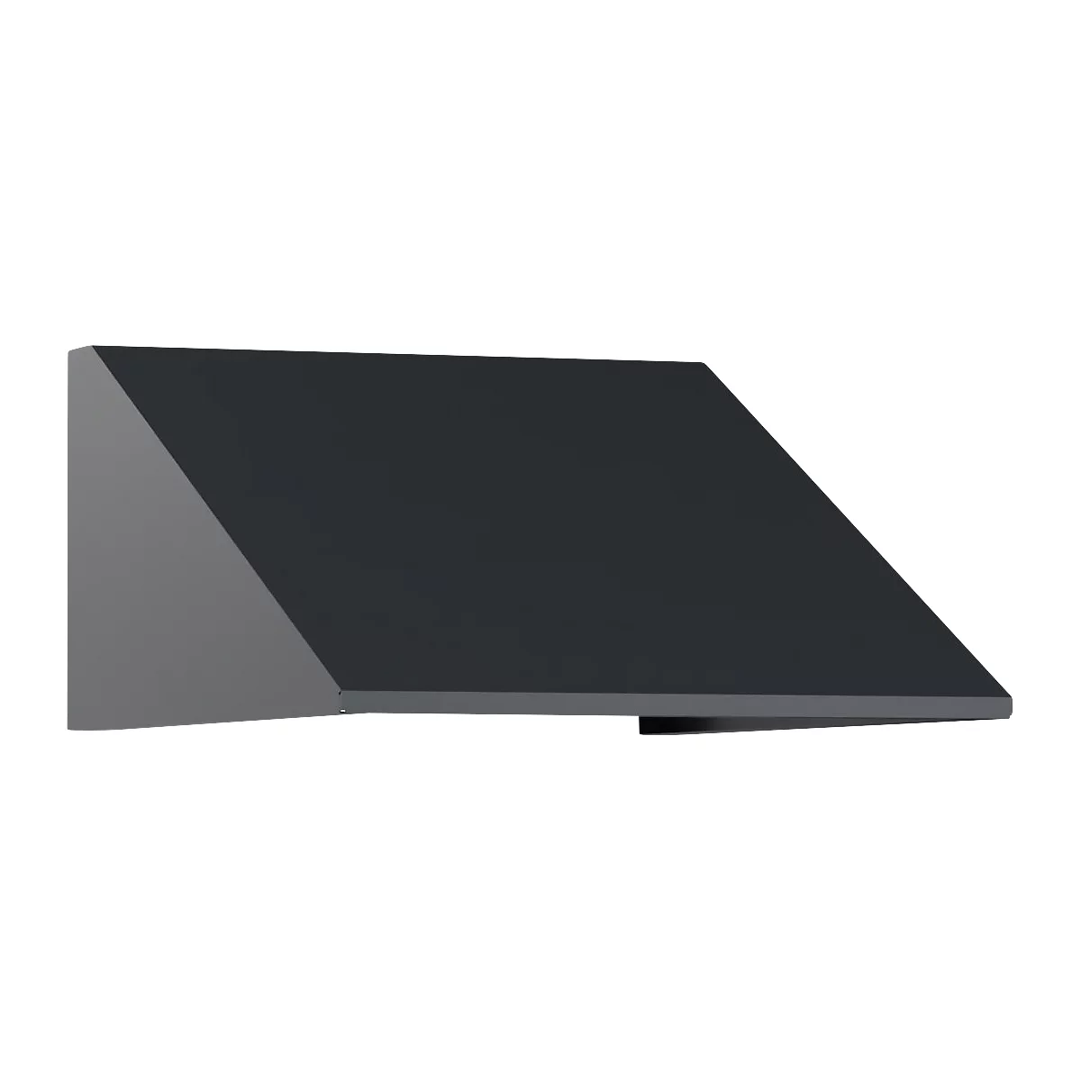 Auvent en angle gris foncé sur un mur, le couvercle rectangulaire est incliné.