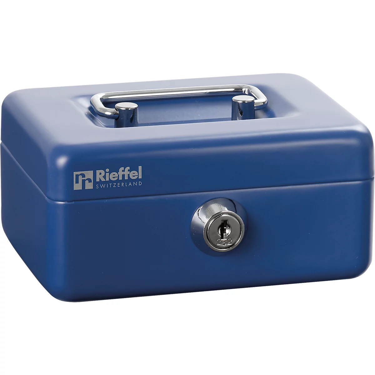 Reiffel Caissette à monnaie avec fente d'introduction, serrure à cylindre, L 125 x H 60 x P 95 mm, bleu