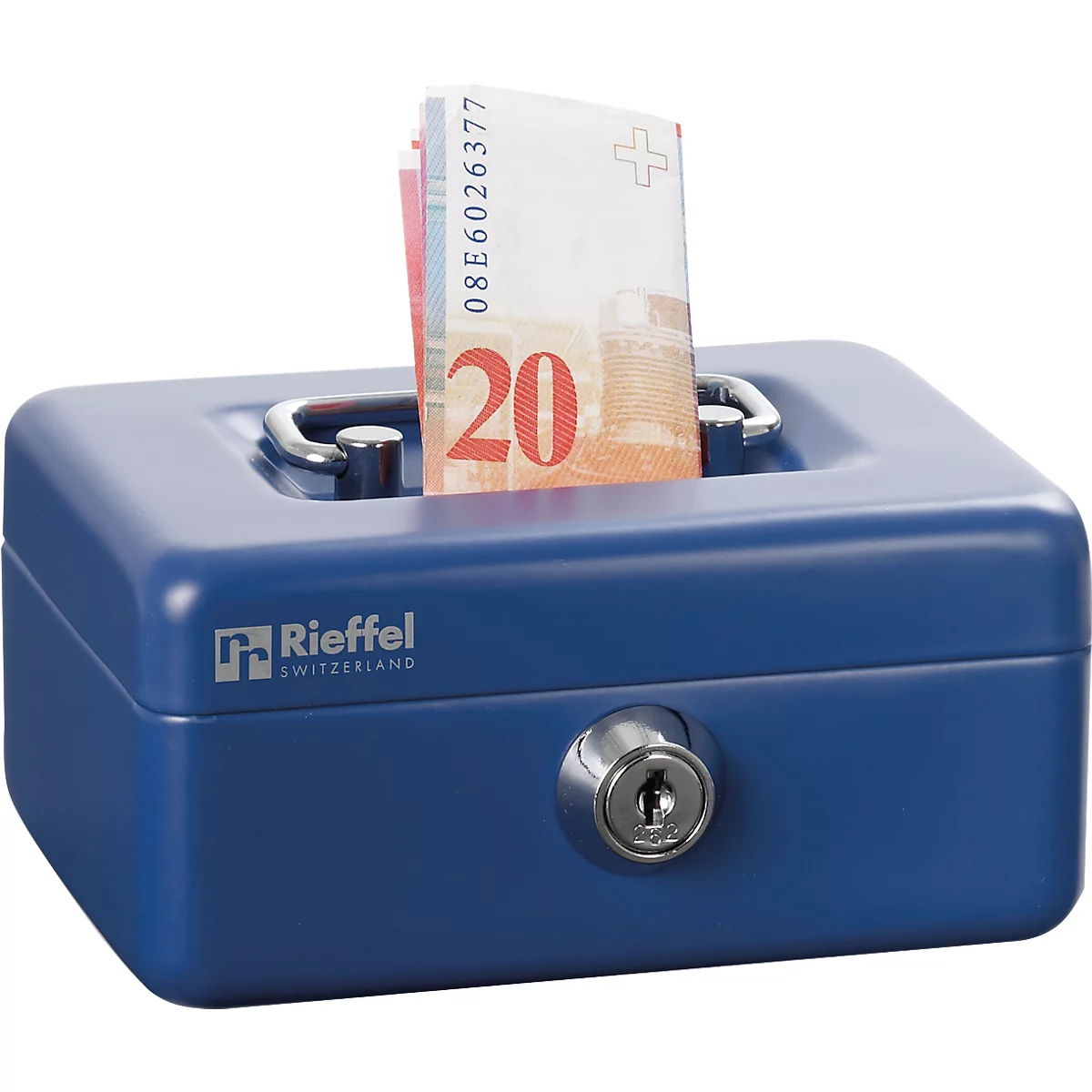 Reiffel Geldkassette mit Einwurfschlitz, Zylinderschloss, B 125 x H 60 x T 95 mm, blau