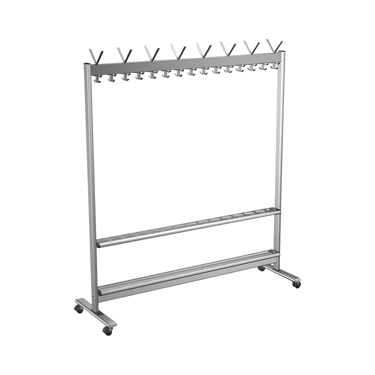 Reihen-Garderobenständer, Leichtmetall, 1560 mm breit, mit Schirmhalterung