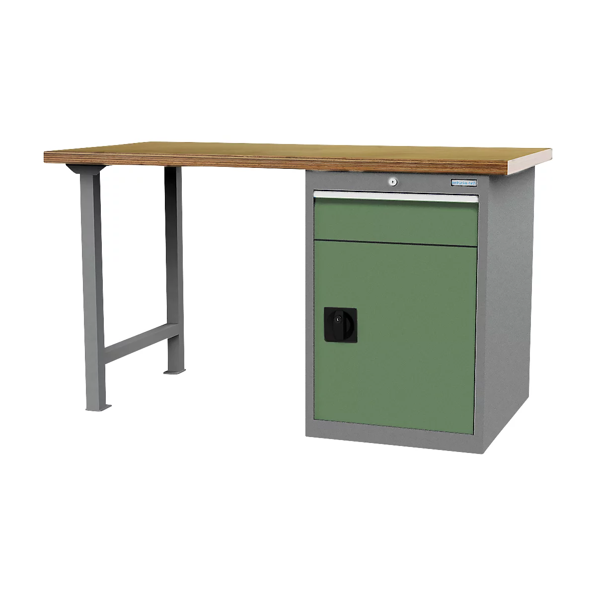 Reihenwerkbank Bedrunka+Hirth, Buche-Multiplex-Arbeitsplatte, 1 Schub & 1 Flügeltür, abschließbar, bis 1000 kg, B 1500 x T 750 x H 859 mm