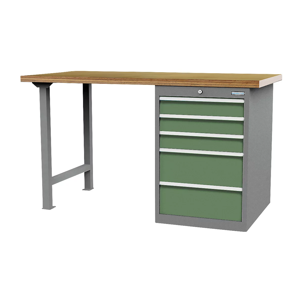 Reihenwerkbank Bedrunka+Hirth, Buche-Multiplex-Arbeitsplatte, 3 x Schub schmal & 2 x Schub breit, abschließbar, bis 1000 kg, B 2000 x T 750 x H 859 mm