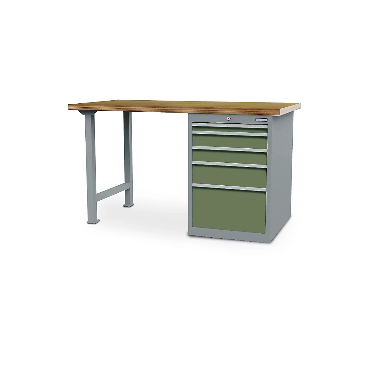 Reihenwerkbank Bedrunka+Hirth, Buche-Multiplex-Arbeitsplatte, 4 x Schub schmal & 1 x Schub breit, abschließbar, bis 1000 kg, B 2000 x T 750 x H 859 mm