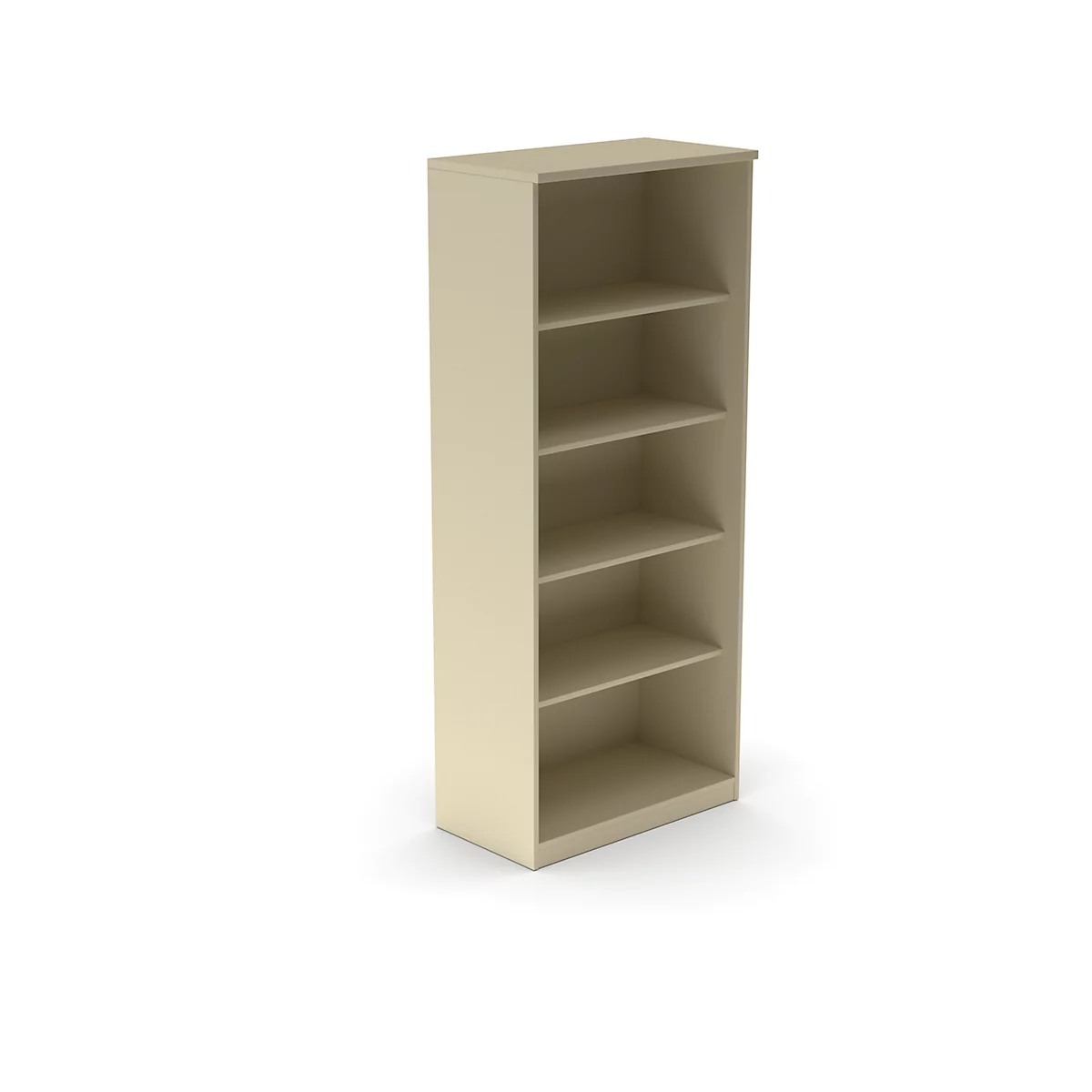 Beige kast met vijf planken. De kast staat tegen een witte achtergrond.