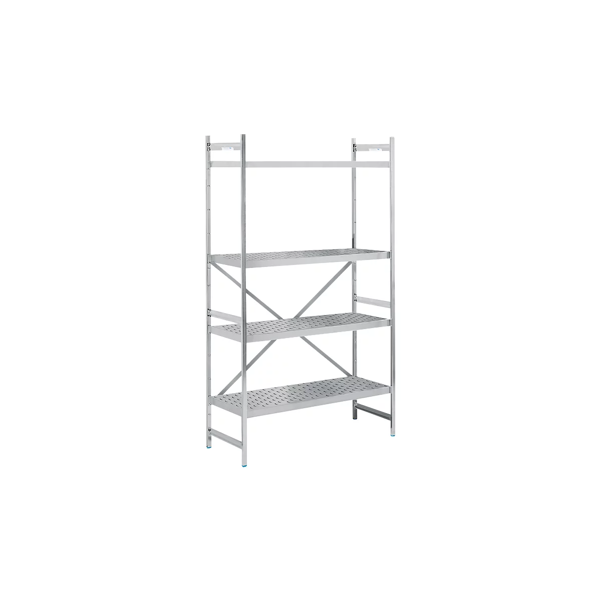 Rekkensysteem, basisrek, roestvrij staal, geperforeerde bodem, H 2000 x B 1200 x D 500 mm