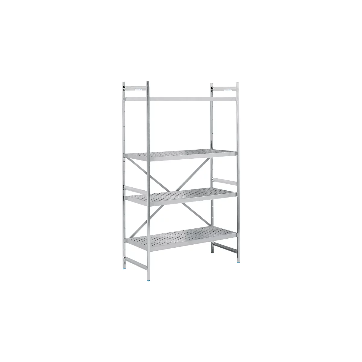 Rekkensysteem, basisrek, roestvrij staal, geperforeerde bodem, H 2000 x B 1200 x D 600 mm