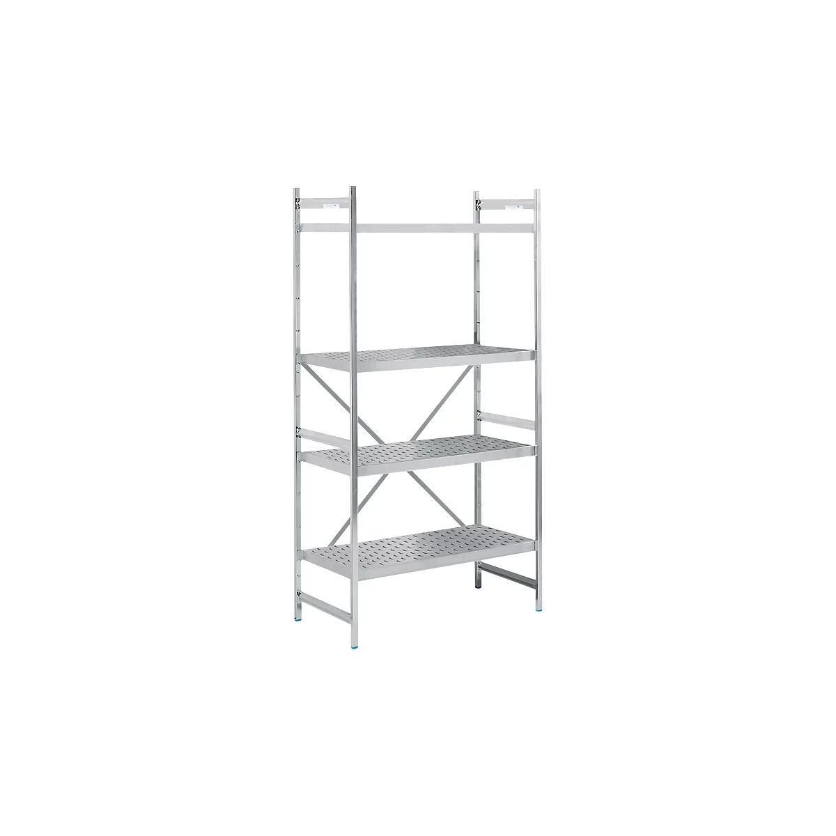 Rekkensysteem, basisrek, roestvrij staal, geperforeerde bodem, H 2000 x B 900 x D 600 mm