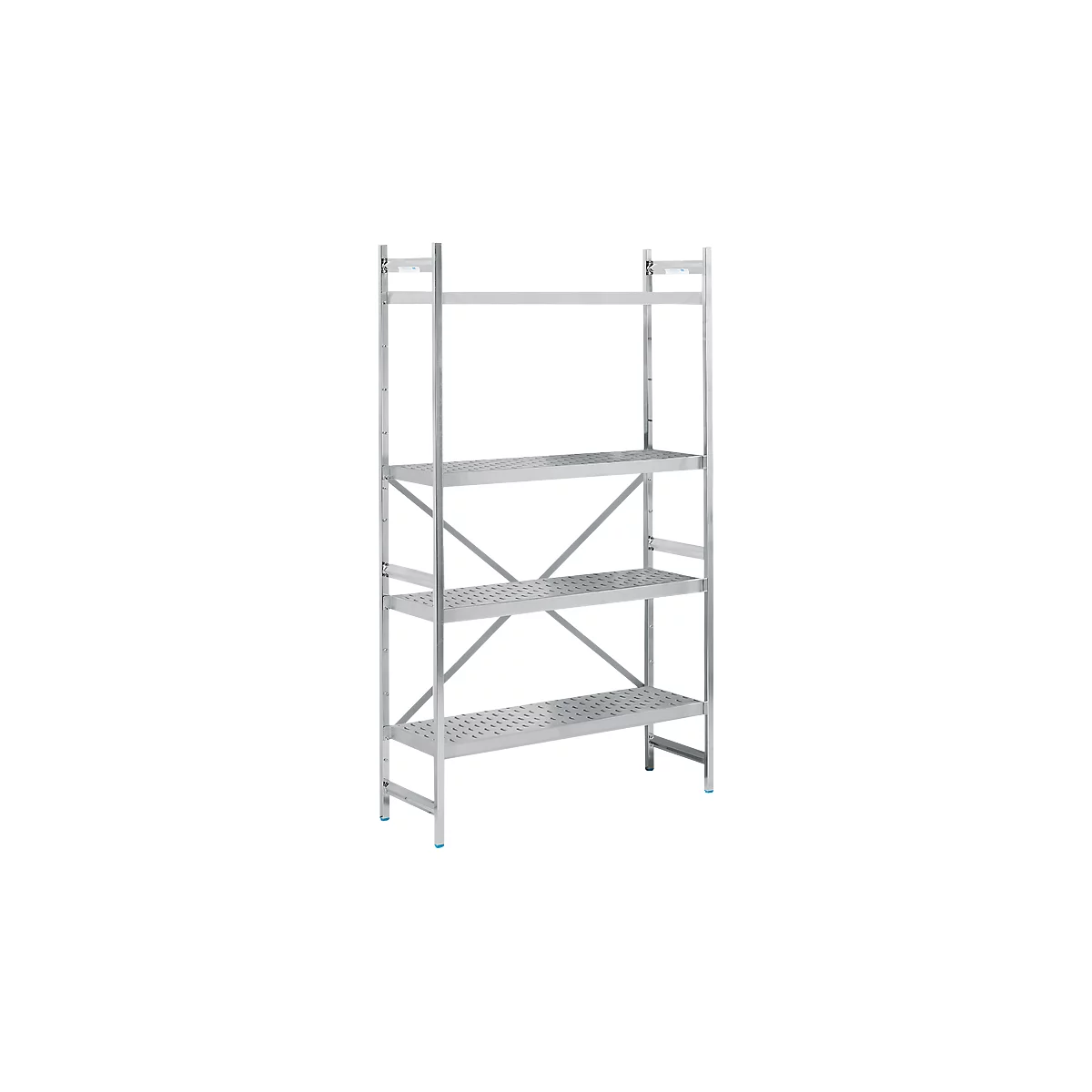 Reksysteem, basislegbord, roestvrij staal, geperforeerde bodem, H 2000 x B 1200 x D 400 mm