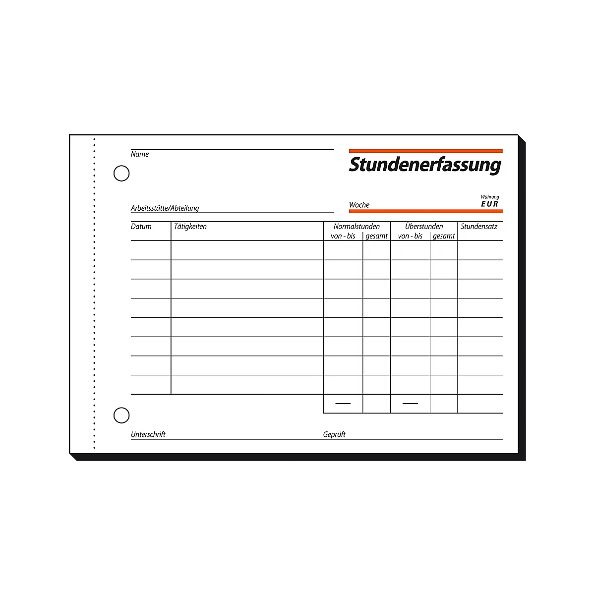 Relevés d'heures ST615 sigel®, format A6, 50 feuilles, avec papier carbone