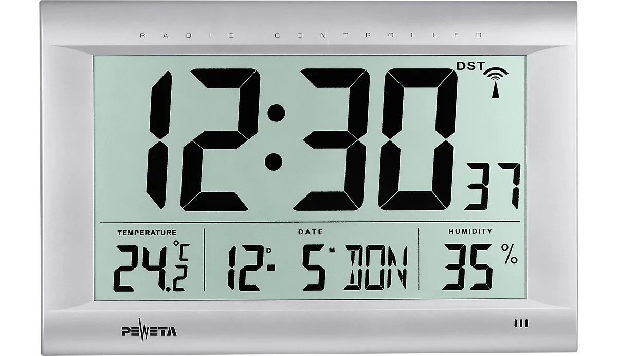 Reloj de pared digital radiocontrolado DCF 77 con pantalla LC