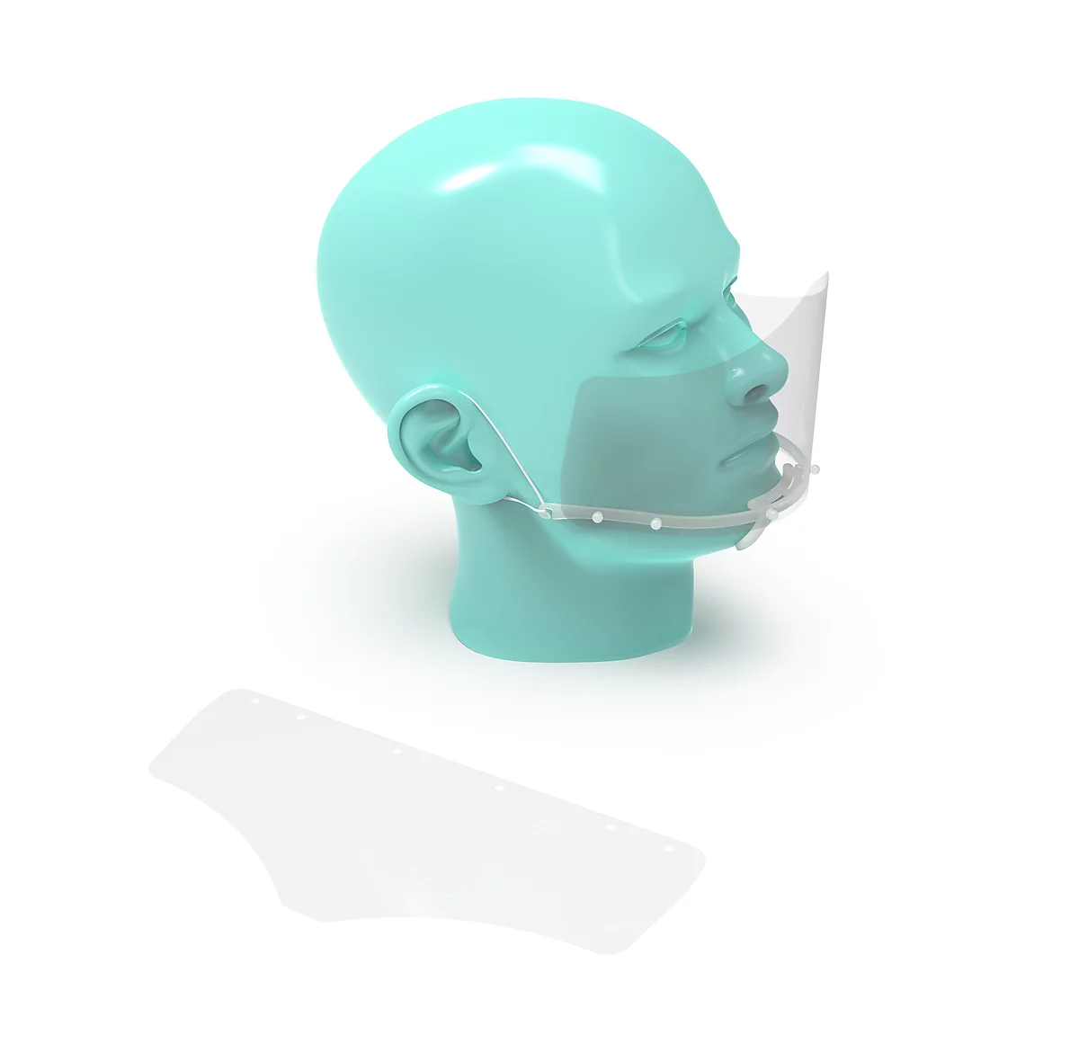 RENZ Gesichtsschutzschild Mund/Nase, austauschbarer Schild, elastische Gummibänder, weiss/glasklar