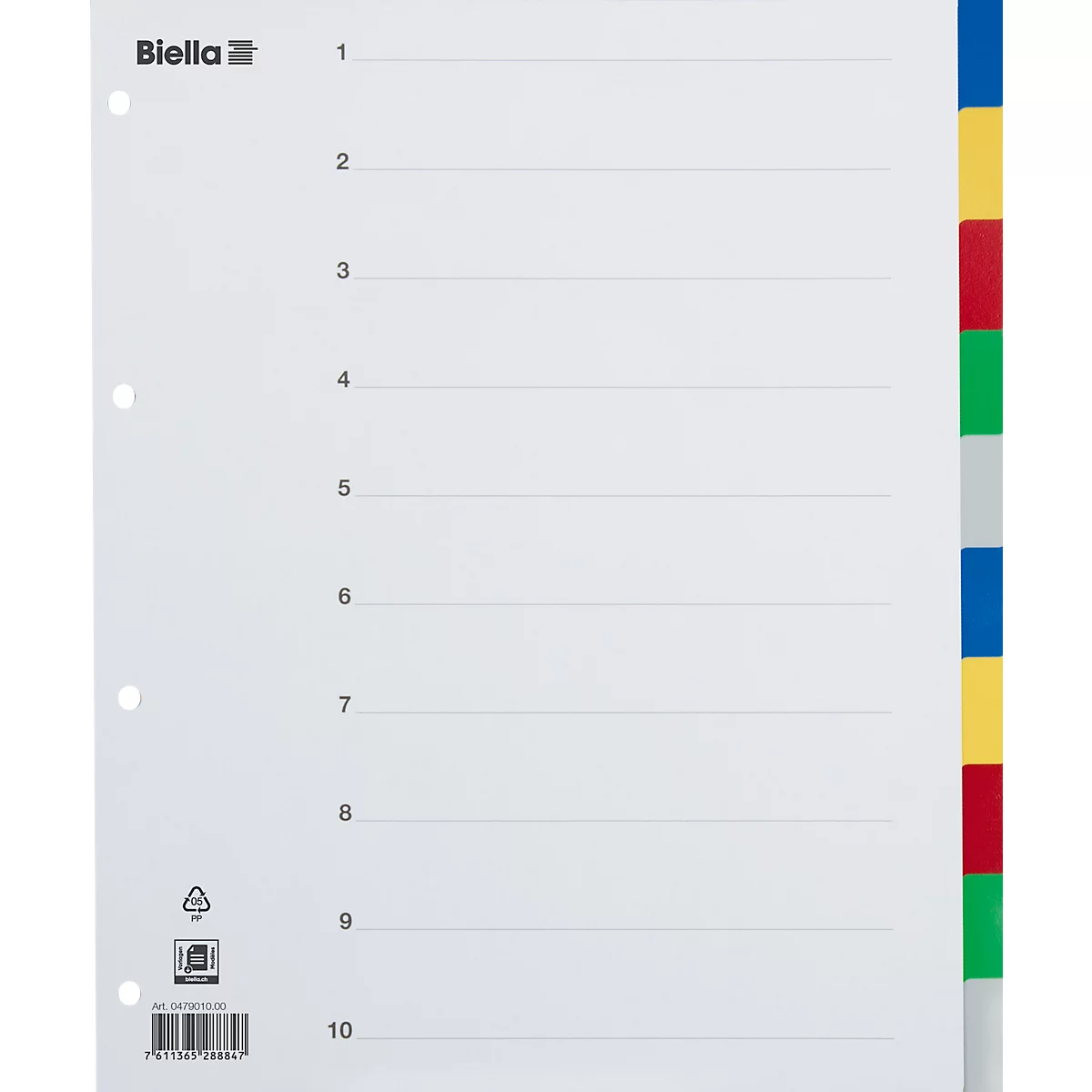 Répertoire Biella, pour DIN A4, extra-large pour pochettes de présentation, 10 pièces, avec feuille d'index, L 330 x l 270 mm, PP, couleur