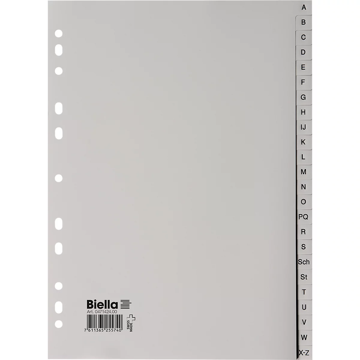 Répertoire Biella PP, pour DIN A4, 24 pièces, alphabétique A-Z, perforation universelle, L 296 x l 226 mm, polypropylène, gris