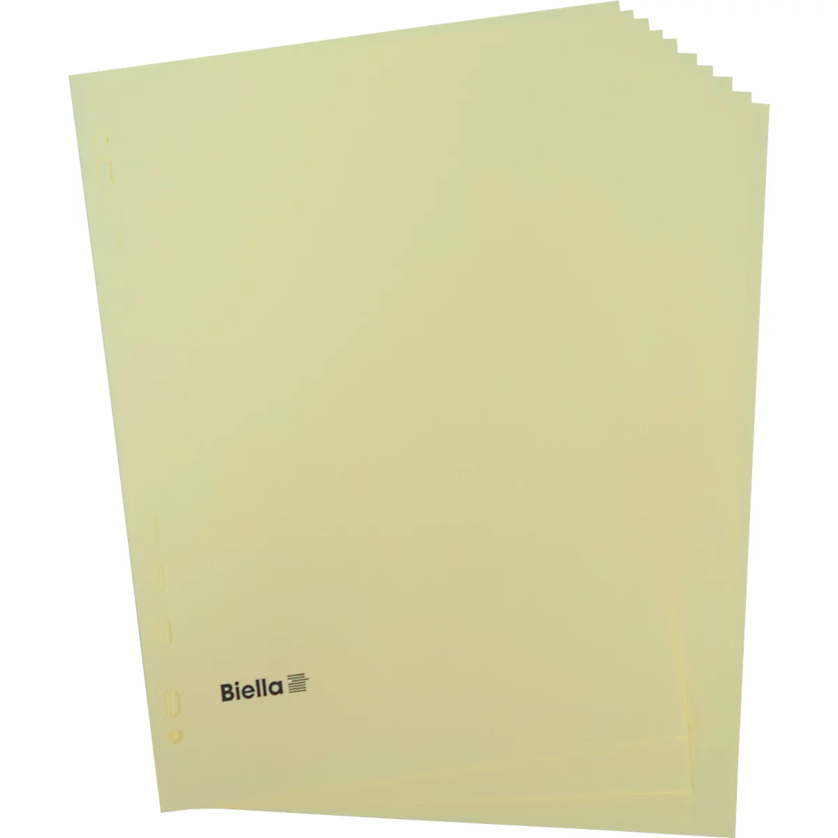 Feuilles de papier jaune clair, avec le nom de marque Biella.