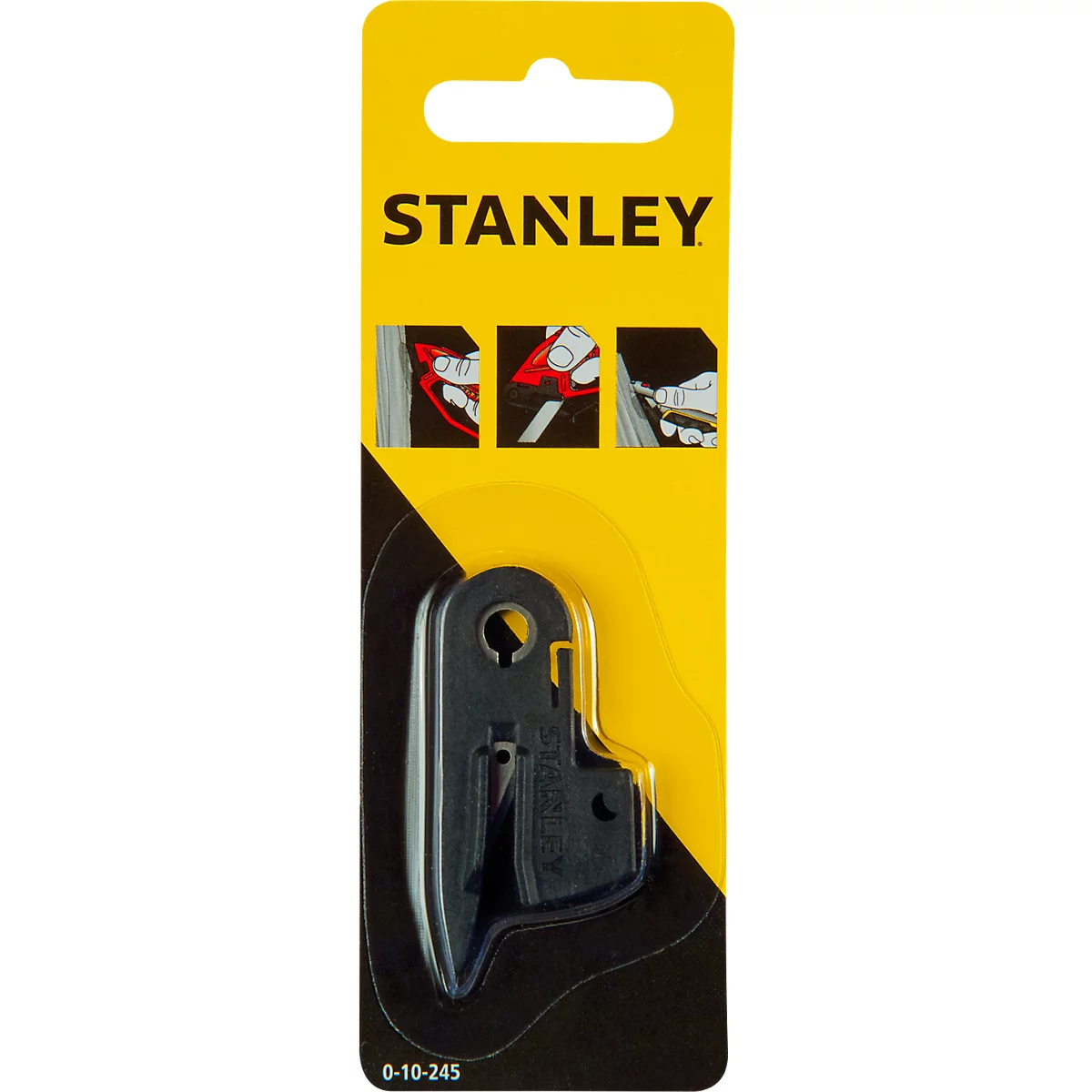 Black Stanley blade extractor in blister pack. 'Stanley' at the top, product illustrations below, and the item number at the bottom.