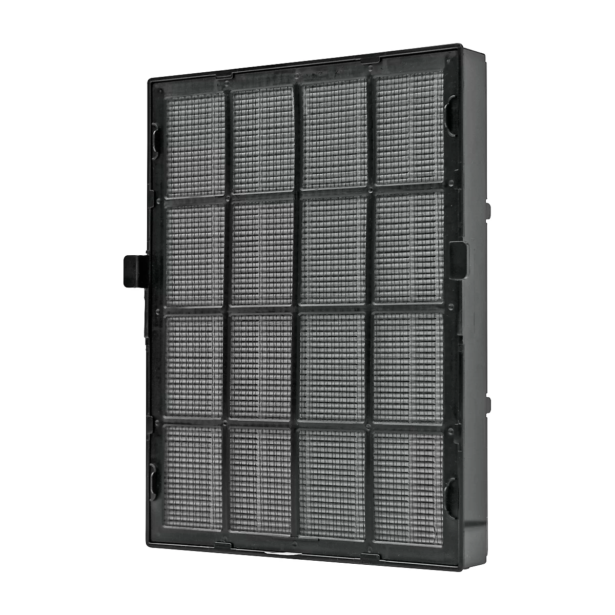 A black air filter with a grid-like pattern, divided into 16 rectangular sections.
