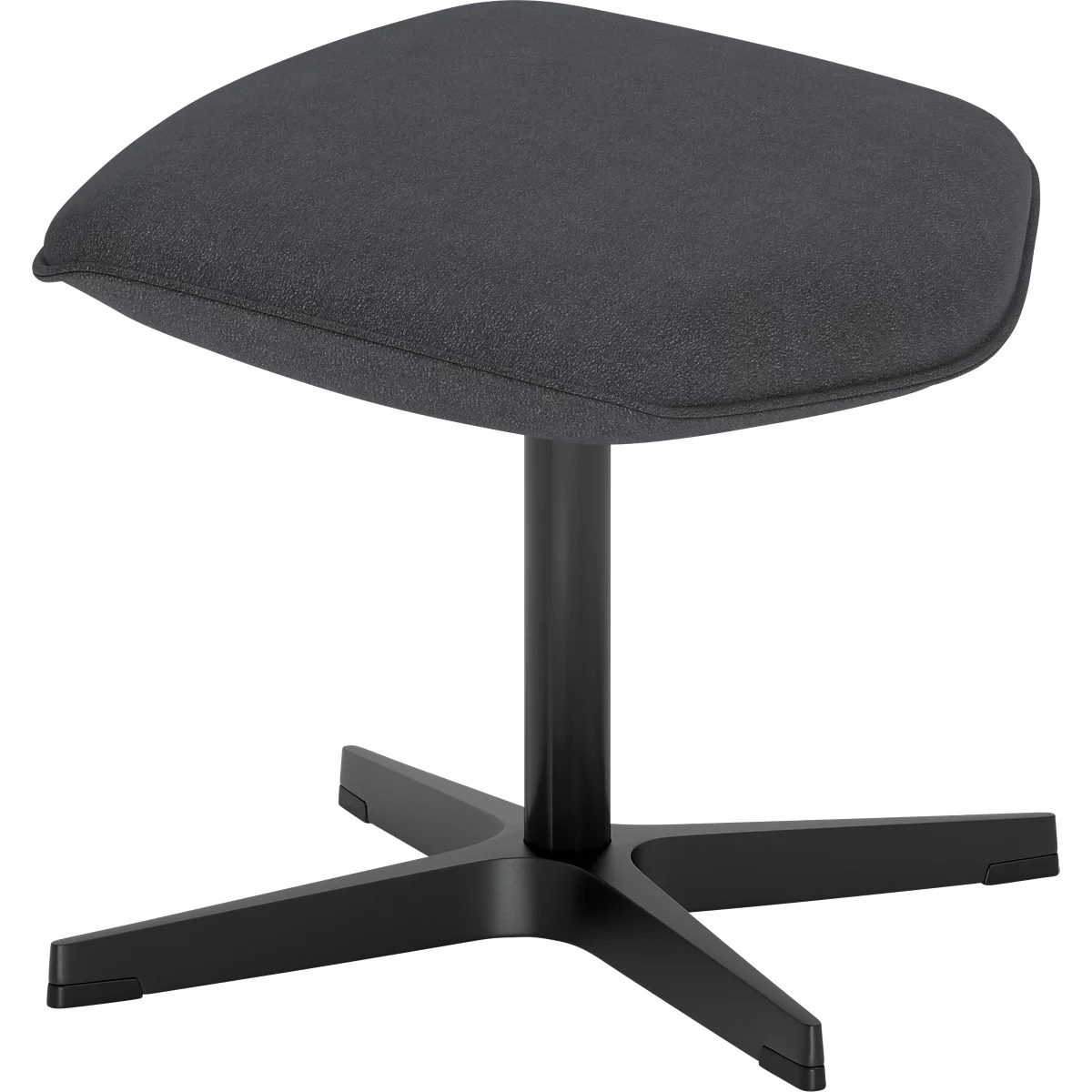 Un tabouret moderne gris foncé avec un piètement en étoile noir, sur fond blanc.