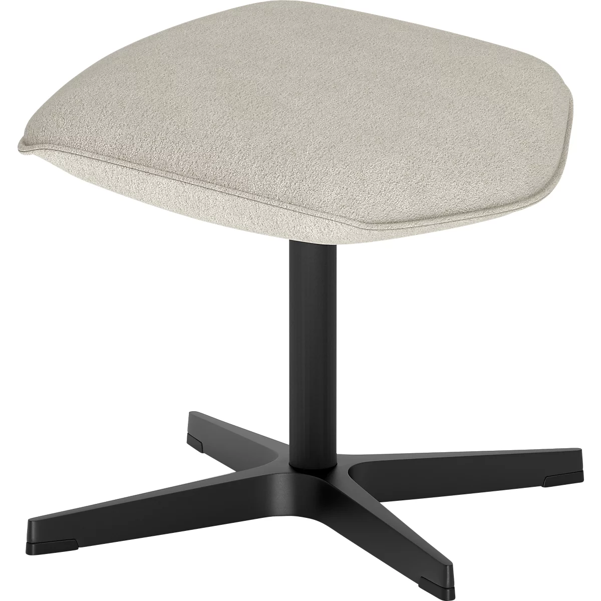 Tabouret moderne avec assise rembourrée beige sur un piétement noir à quatre branches sur fond neutre.