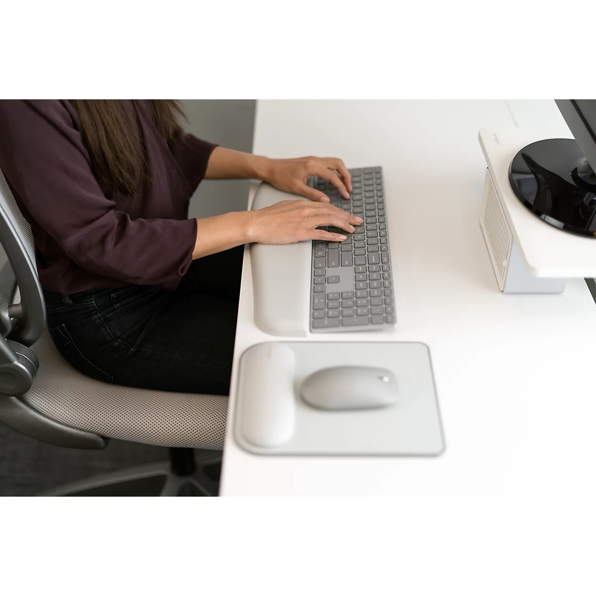 Repose-poignets ErgoSoft Kensington, pour claviers plats, rembourré, similicuir, gris