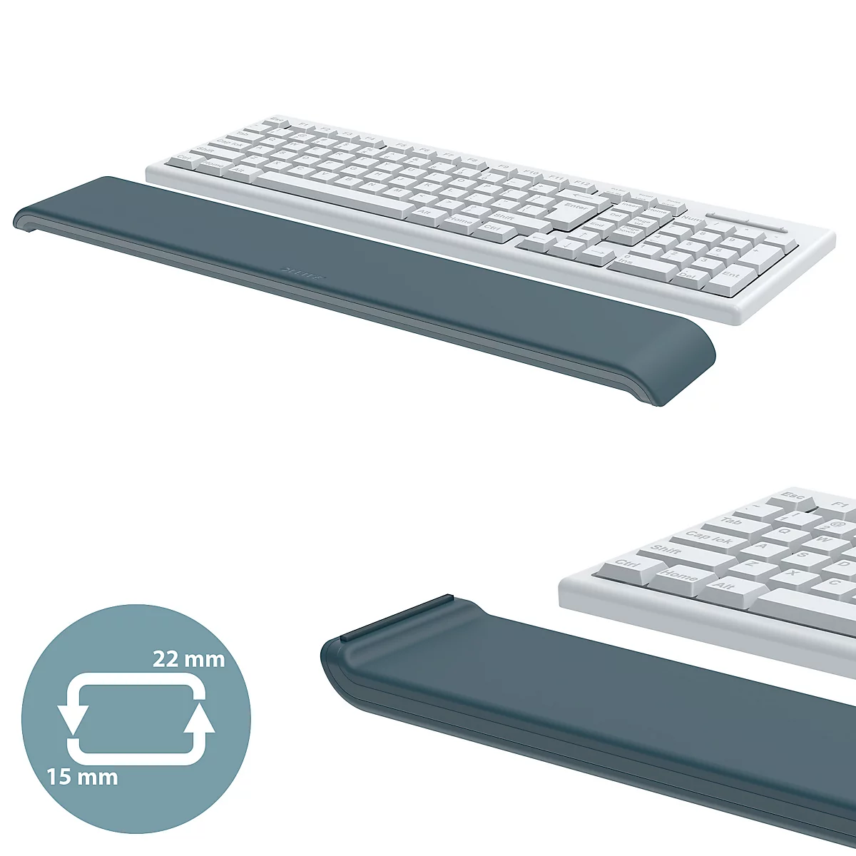 Repose-poignets Leitz Ergo, pour toute la longueur des claviers, L 71 x P 437 x H 22 mm, gris velours