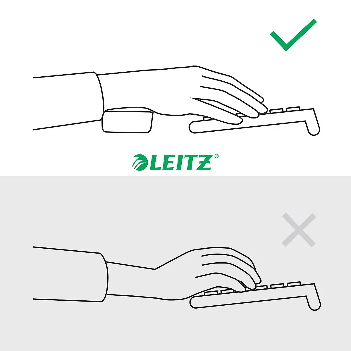 Repose-poignets Leitz Ergo, pour toute la longueur des claviers, L 71 x P 437 x H 22 mm, gris velours