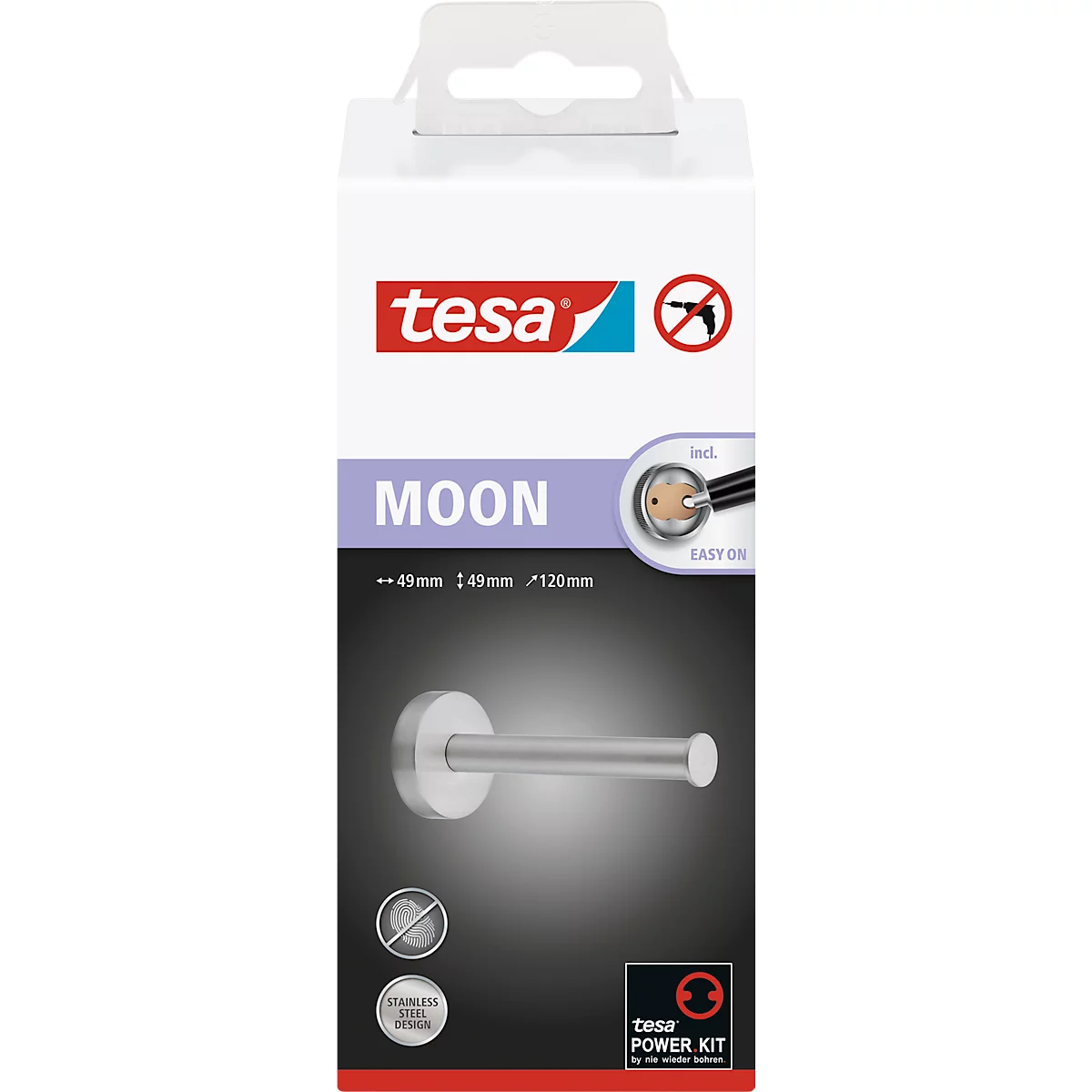Reserve toiletrolhouder tesa Moon, bevestiging zonder boren, incl. kleefoplossing, verwijderbaar, chroom