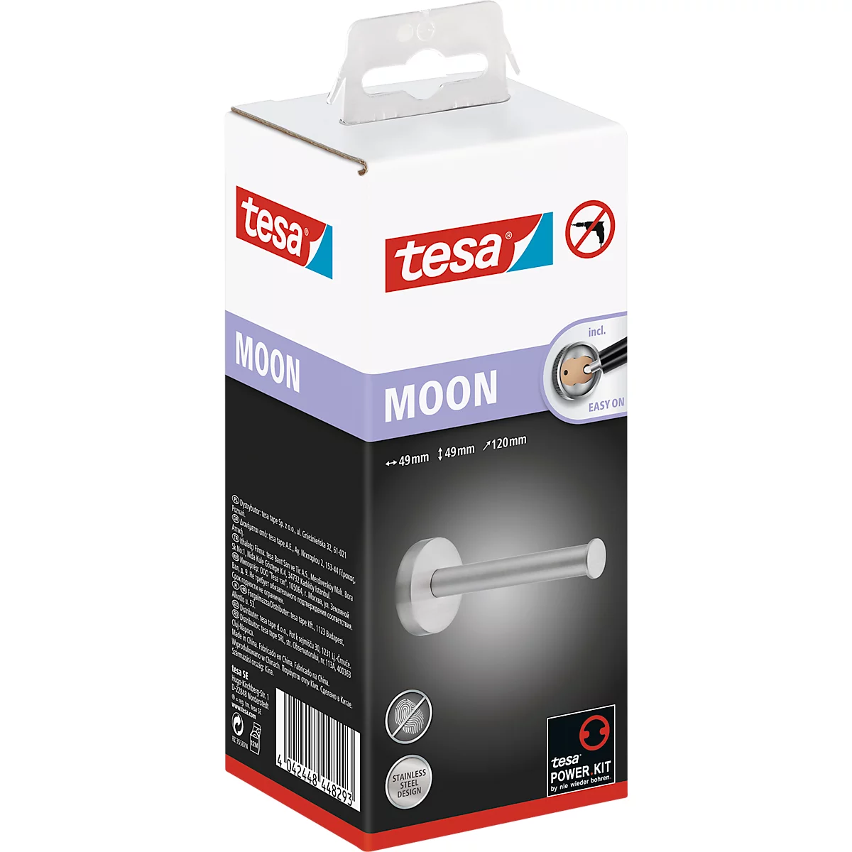 Reserve toiletrolhouder tesa Moon, bevestiging zonder boren, incl. kleefoplossing, verwijderbaar, chroom