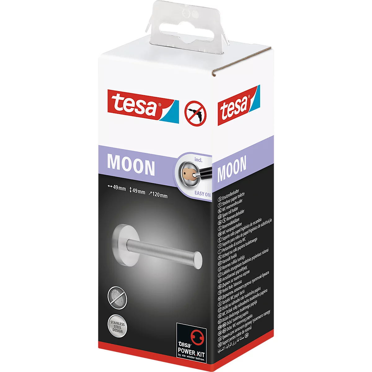 Reserve toiletrolhouder tesa Moon, bevestiging zonder boren, incl. kleefoplossing, verwijderbaar, chroom