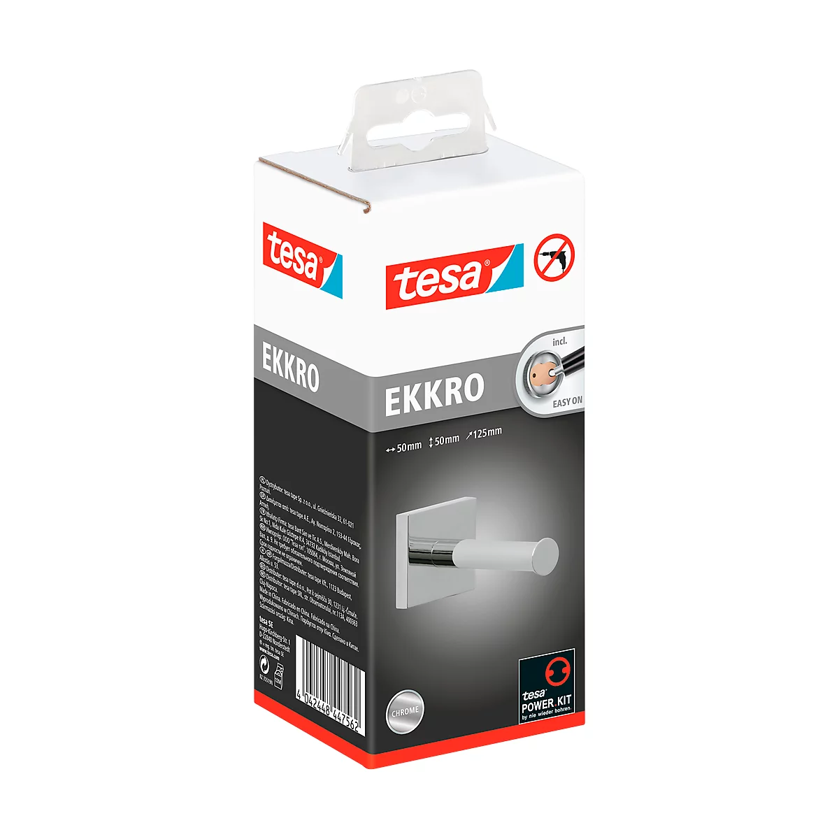 Reserverolhouder tesa® ekkro, verchroomd, hoekig design, zonder te boren, incl. kleefstrips