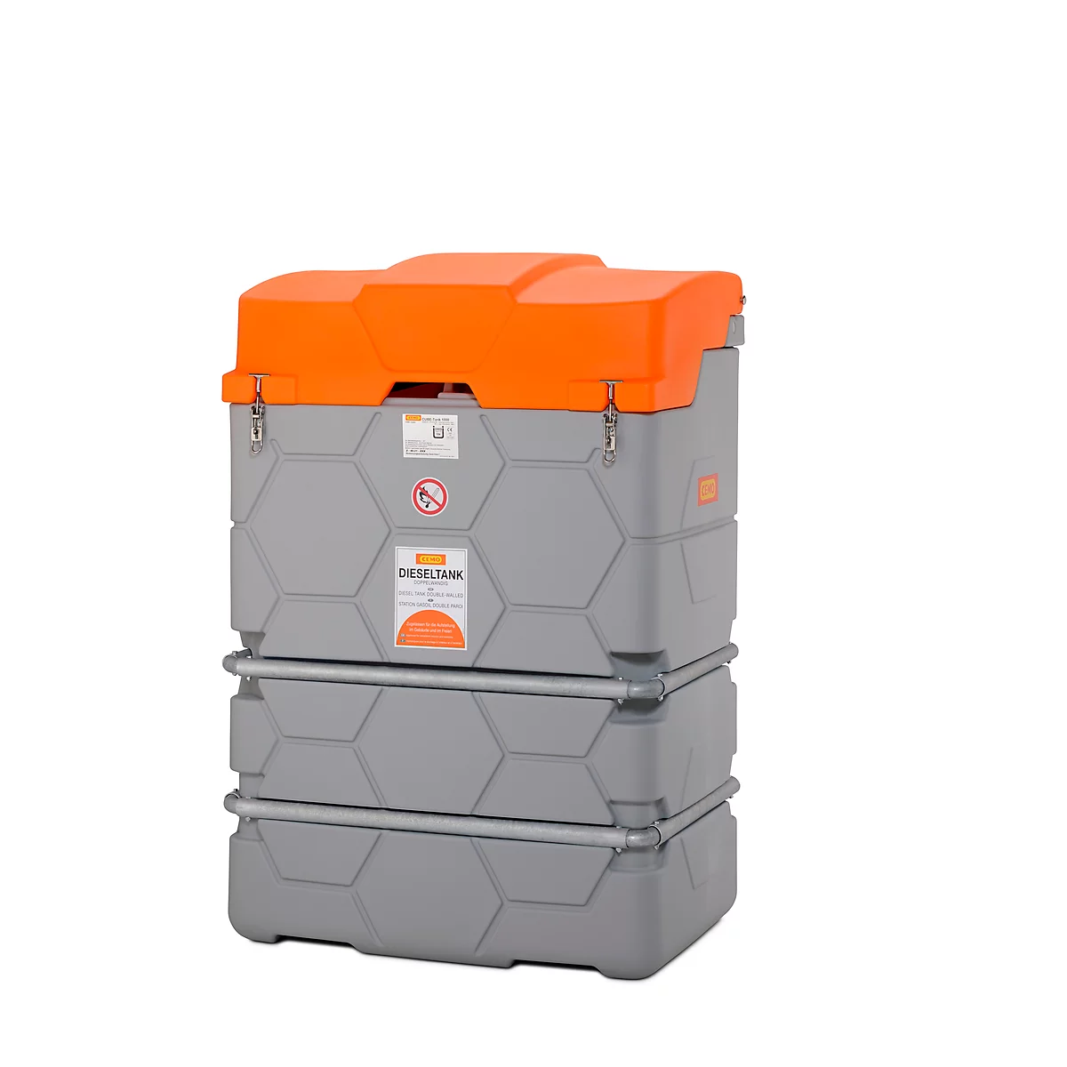 Réservoir de diesel CEMO CUBE Outdoor Basic, couvercle à charnière, pompe électrique 230 V, différentes tailles Versions