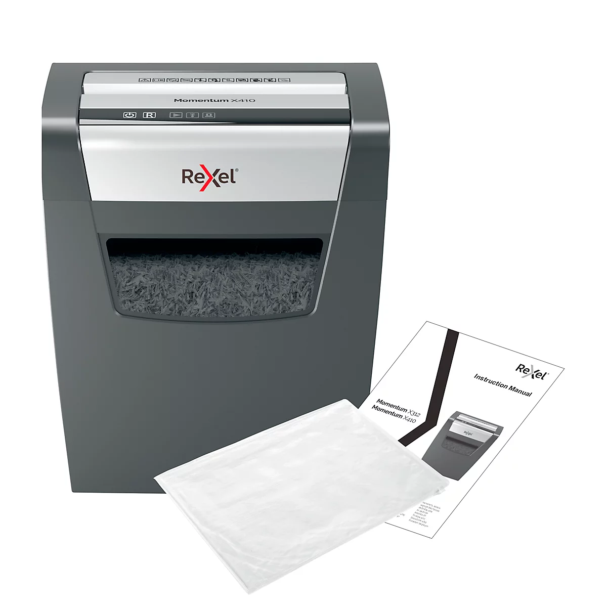Rexel Aktenvernichter Momentum X410, Partikelschnitt 4 x 28 mm, P4, 23 l, 10 Blatt Schnittleistung