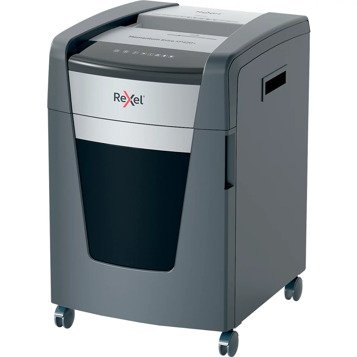Rexel Momentum Extra XP420+ Aktenvernichter, mobil, P4, Partikelschnitt 4 x 35 mm, 60 l, 20 Blatt Schnittleistung, schwarz