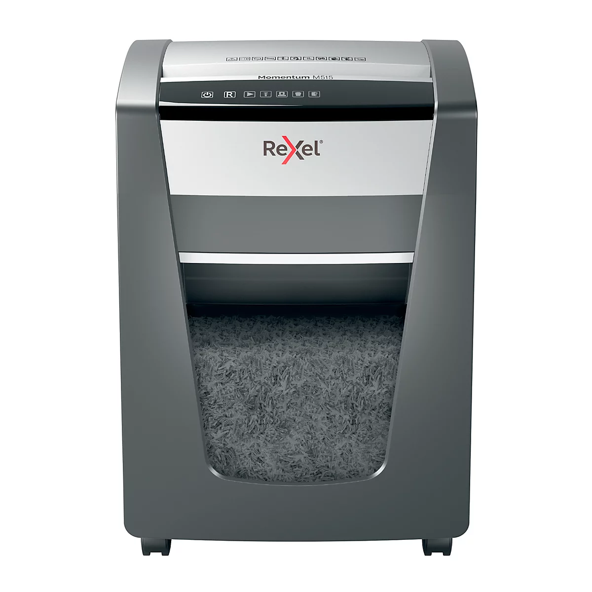 Rexel Momentum M515 Aktenvernichter P5, Partikelschnitt 2 x 15 mm, 30 l, 15 Blatt Schnittleistung, Anti-Papierstau-Technologie, mit Rollen, schwarz