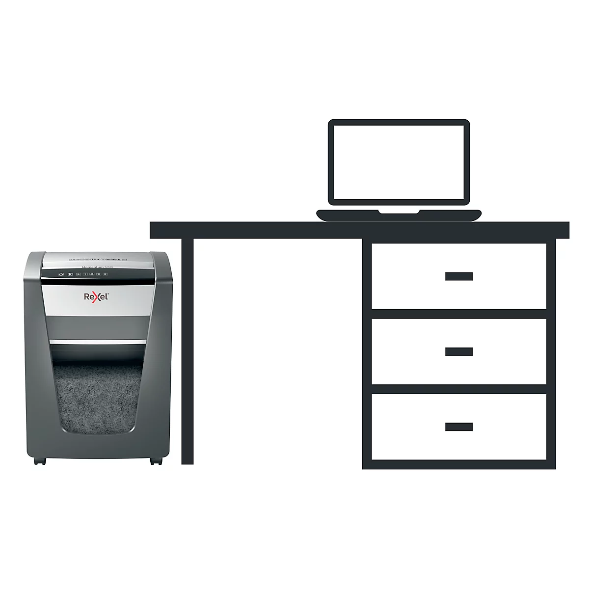 Rexel Momentum M515 papiervernietiger P5, deeltjes snijden 2 x 15 mm, 30 l, 15 vel snijcapaciteit, anti-papierstoringstechnologie, met rollen, zwart
