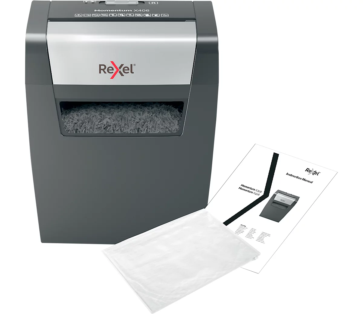 Rexel Momentum X406 Aktenvernichter P4, Partikelschnitt 4 x 28 mm, 15l, 6 Blatt Schnittleistung, schwarz