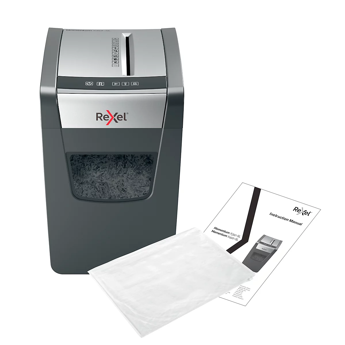Rexel Momentum X410-SL Slimline Aktenvernichter P4, Partikelschnitt 4 x 28 mm, 23 l, 10 Blatt Schnittleistung, Anti-Papierstau-Technologie, schwarz