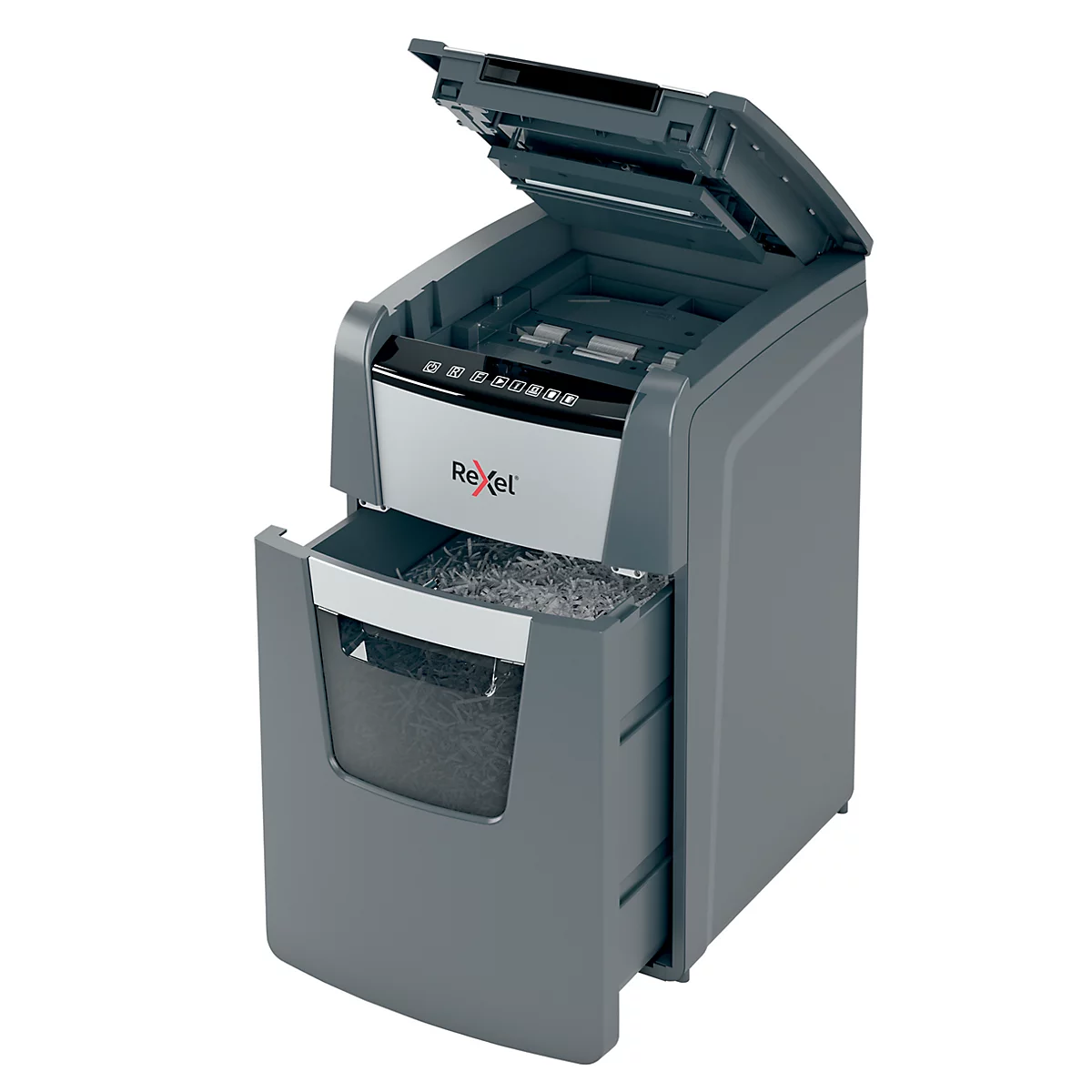 Rexel Optimum AutoFeed+ 150M papiervernietiger P5, volautomatisch, microsnede 2 x 15 mm, 44 l, 150 vel snijcapaciteit, zwart